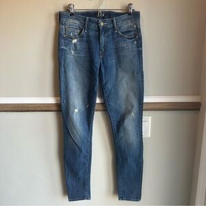 MOTHER The Looker Distressed Skinny Jeans High Rise Raw Hem Rough It Up